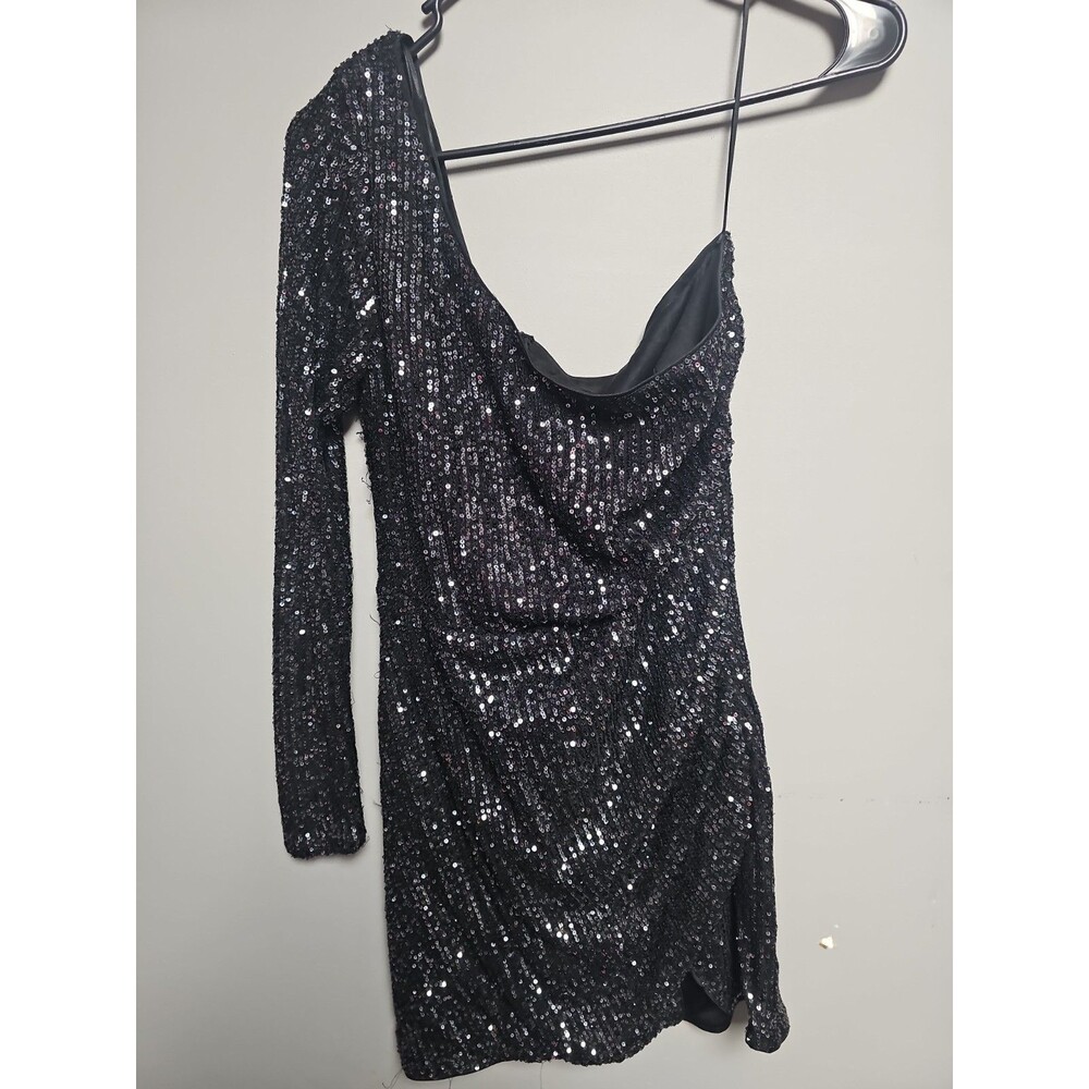 Windsor Black Lined One Shoulder Bodycon Mini Dress Women's Size Large | 75-9